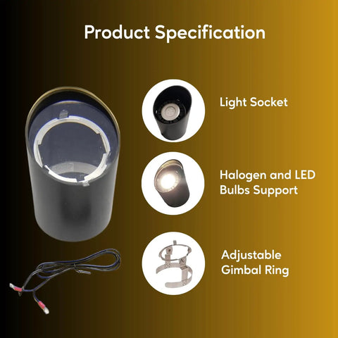 In Ground Well Light Fixture With Clear Cover And Adjustable Gimbal Ring Includes Bulb Cover And Socket Kit Supports Halogen And LED Bulbs Durable Black Outdoor Landscape Lighting with parts like gimbal ring and light socket.
