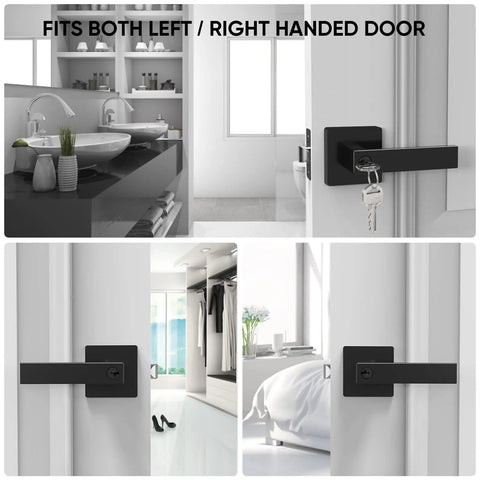 Matte Black Door Handle Set Built Tough Heavy Duty Reversible Square Lever For Bedroom And Bathroom With Keyed Entry
