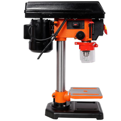 8 Inch Swing Benchtop Drill Press With Safe Laser Positioning And Digital Meter For Precise Drilling side view, compact design with metal parts.