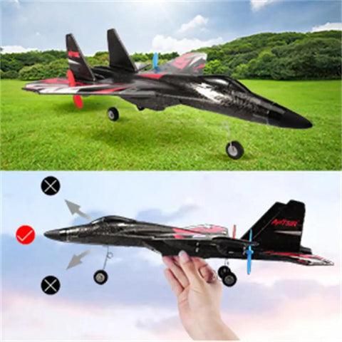 SU27 RC Airplane With 2 Batteries 2.4GHz 6 Axis Gyro Stabilizer No Brainer Ready To Fly Fighter Glider in outdoor setting.