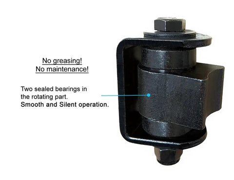 Beefy Built Heavy Duty Industrial Gate Hinges For Swing Gates Weld On To Large Iron Or Steel Vehicular Gates Up To 1100 Pounds Per Pair With Silent Operation And High Temperature Sealed Bearings Maintenance Free. Black welded gate hinge with sealed bearings for steel swing gates