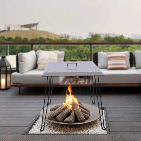 Stainless Steel Fire Pit Heat Deflector With Sturdy Foldable Legs Even Heat Distribution For Outdoor Bonfires Redirects Heat Downward