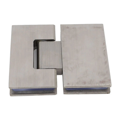 Beefy Frameless Glass Shower Door Hinge 180 Degree Swing, 120 Lb Load Capacity, Stainless Steel for 8mm to 12mm Glass, Heavy Duty Bathroom Door Hardware That Keeps Your Shower Door Solid, brushed stainless steel hinge close-up
