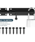 Premium Heavy Duty Stainless Steel Gate Latch Lock With Spring Bolt And Brushed Nickel Finish For Wooden Garden Fences shown with screws.