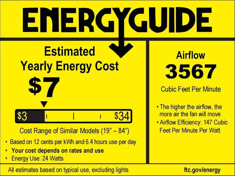 Energy guide label for Outdoor Ceiling Fan With Light IP65 Waterproof Wet Rated for Patio Gazebo Black 10 Ft Cord Plug In With Smart App Remote