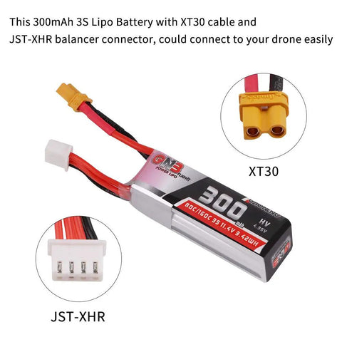 3S 11.4V 300mAh LiPo Battery With XT30 Connector For Betafpv 75X HD Toothpick FPV Racing Drones 80C 160C High Discharge Ready