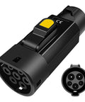 Type 1 To Type 2 EV Charging Adapter 32A 7KW SAE J1772 To IEC 62196 Converter black with yellow button