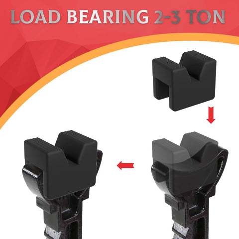 Front view of Seven Sparta 4-pack car jack pad adapters; black rubber cube pads for universal jack stands.