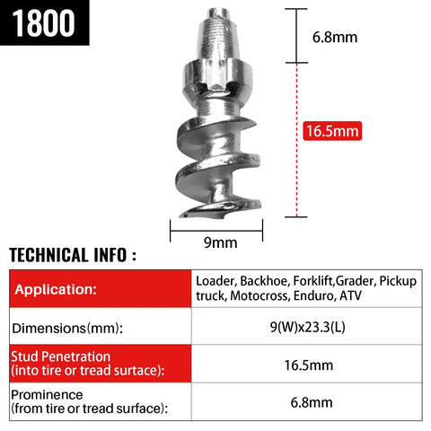 Super Heavy Tungsten Carbide Tire Studs For Winter Ice Control Grip Like Crazy On Frozen Roads For Trucks ATVs And Bikes close-up view and dimensions