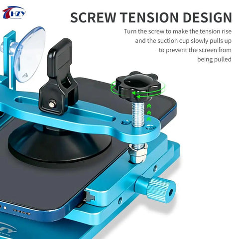 Universal Phone Screen Separator Kit With Suction Cup And Heating 360 Rotating Clamp for LCD repair, blue metallic design.