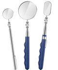 Three Piece Telescoping Inspection Mirror Set With 50mm 25mm And 30mm Heads Round And Oval Mirrors Extendable Handle Handy For Tight Spaces DIY Auto Home Tool Kit Must Have, three metal mirrors