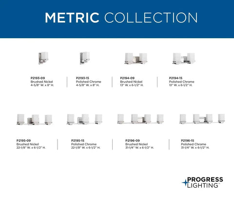 Metric Collection display of various vanity lights including 2 Light Bathroom Vanity Light In Coastal Modern Style With Etched White Glass Shades Over The Mirror Mounting Reversible Install Polished Chrome Finish A Sleek Dope Contemporary Bath Fixture For Bright Seamless Style.
