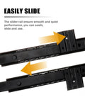 Rugged Heavy Duty Side Mounted Ball Bearing Drawer Slides One Pair Full Extension Triple Fold Cold Rolled Steel Guide Rail, showcasing smooth sliding.