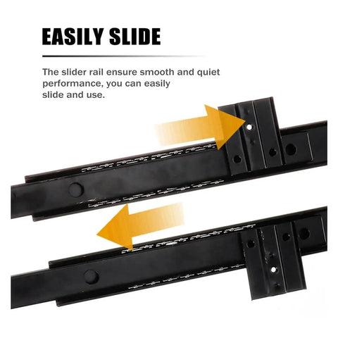 Rugged Heavy Duty Side Mounted Ball Bearing Drawer Slides One Pair Full Extension Triple Fold Cold Rolled Steel Guide Rail, showcasing smooth sliding.