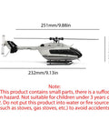 Brushless RC Helicopter With 6 Axis Gyro And Altitude Hold, One Key Takeoff Landing, 2.4GHz Flybarless 4 Channel Remote, dimensions shown