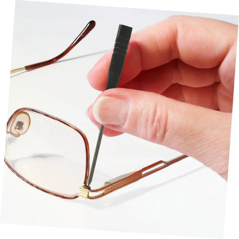 Hand using multitool from On The Go Eyeglass Repair Kit With Screws Nose Pads And Handy Multitools For Eyewear Watches And Jewelry Repair