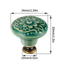 Fresh Green Ceramic Flower Drawer Knobs 4 Pack Vintage Cabinet Hardware With Heavy Duty Mounting Screws Dope Antique Dresser Pulls, showing a close-up of single flower-shaped knob with dimensions.