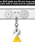 Four Wheel Trolley Assembly With Silent M10 Bolt And Nuts Including Lifting Eye Nut For One To Five Eighths Inch Wide Unistrut Channel