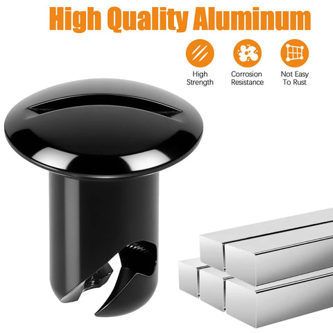 Front view: black aluminum button-oval head quarter-turn Dzus fastener, 7/16 in grip