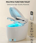 Premium Smart Toilet With Built In Bidet, Tankless Heated Seat, Aggressive Flush System, And Warm Water Spray For A Top Shelf Bathroom Setup That Definitely Slaps On Your Daily Refresh, angled view with glowing bowl and remote.