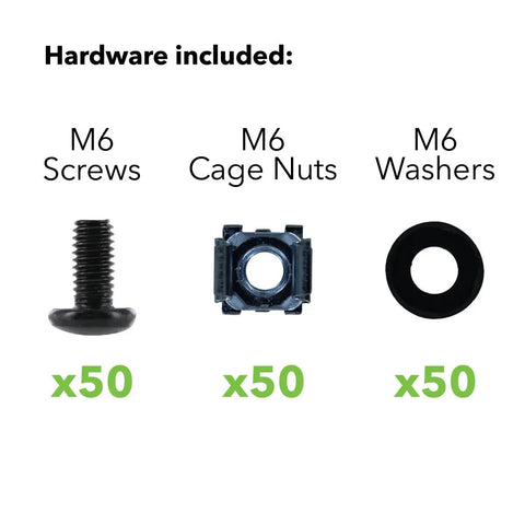 A Real Go To M6 Cage Nuts And Phillips Pan Head Screws For Server Rack Cabinets And Shelves 50 Piece Heavy Duty Kit includes M6 screws and cage nuts.