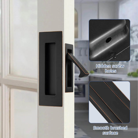 Oil Rubbed Bronze 6 Inch Pocket Door Hardware Kit With Recessed Flush Pulls And Edge Pulls In Stainless Steel For Closet Sliding And Barn Doors