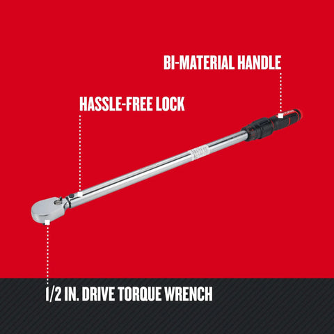 Torque Wrench One Half Inch Drive Adjustable 50 To 250 Ft Lb With Locking Feature Bi Material Handle And Durable Case Built To Last