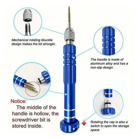 All In One Metal Watch Repair Tool Kit With 51 Pieces including blue screwdriver tool with aluminum handle and storage.