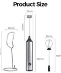 Rechargeable Milk Frother With Stand Handheld Coffee Frother Wand With Stainless Steel Whisk Electric Foam Maker dimensions