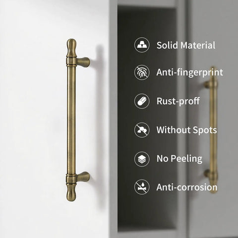 5 Inch Cabinet Pulls Brushed Antique Brass, Heavy Duty Kitchen Cabinet Handles, close-up showing solid material and features.
