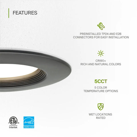 Straight Up Premium Six Pack Bronze Iron Baffle Led Recessed Retrofit Wafer Ceiling Lights Featuring Five Cct Tuning Slick Slim Frame And No Sweat Triac Dimming For Easy Glow