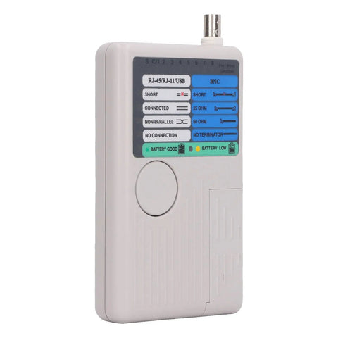 4 In 1 Cable Tester With Quick Response Detachable Modules For Network Telephone BNC USB RJ11 RJ45 And Coaxial Cables Meter Includes BNC Adapter Portable Handheld Tool For Tech Pros, ABS plastic front view
