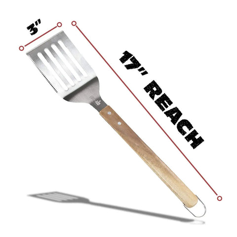 Three Piece BBQ Grillin Accessories Set With Heavy Duty Stainless Steel Tools And Solid Hardwood Handles Tongs Spatula Fork Kit For Grilling Like A Pro Gift spatula with 17 inch reach