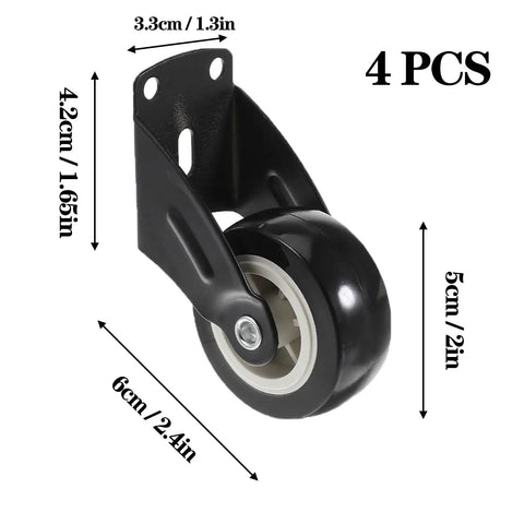 Heavy Duty 4 Pack 2 Inch Gate Wheels To Straighten Sagging Wooden Doors with black nylon casters viewed from the side.