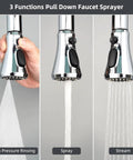 Pull Down Kitchen Faucet Spray Head With 3 Modes Stream, Spray, And High Pressure Rinse, Easy Push Button Switch, Chrome