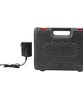 Rock Solid 25V Cordless Drill Driver case with charger, sturdy black hard shell for effortless storage and transport.