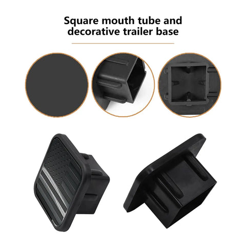 Keep The Crud Out Of Your Rig With This Rugged Square Trailer Hitch Dust Plug Cover featuring square tube design and black American flag finish.
