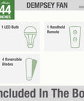 Components included with 44 Inch Indoor Ceiling Fan With LED Light And Remote Control Low Profile Flush Mount Four Blade Modern Ceiling Fan