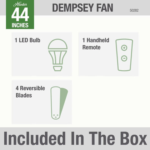 Components included with 44 Inch Indoor Ceiling Fan With LED Light And Remote Control Low Profile Flush Mount Four Blade Modern Ceiling Fan