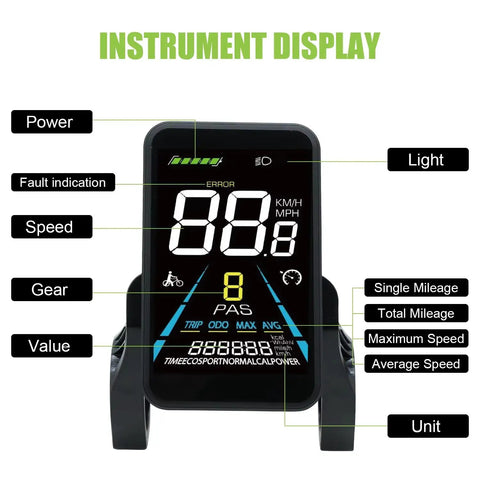 Bezel-Less VA Color LCD Waterproof Bike Display For 36V 48V 52V E-Bikes With USB 5-Pin showing speed and battery indicators
