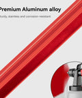 Close-up of red Y-shaped peg from Ultralight 7-Inch Aluminum Tent Stakes Set 12 Pack With Reflective Pull Ropes in promotional image.