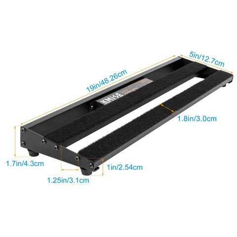 Gig-Ready Aluminum Guitar Pedalboard With Built-In Power Supply, Ultra Lightweight 1.8lb, 19x5 Inch Black Pedal Board angled view