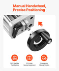 Precision Linear Stage Actuator With 100 mm Stroke for CNC routers and 3D printers, featuring handwheel for precise control.