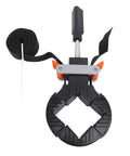 Kickass Picture Frame Clamp With Thirty Two Foot Nylon Strap And Quick Tension Woodworking Band for DIY assembly, showing black clamp and nylon strap.