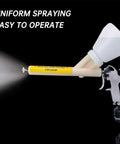 Ready Roll Slick Portable Electric Electrostatic Paint Spray Gun With Five Stage Kit and Heavy Duty Foot Switch for Kickass DIY Finishes on Boats Decks and Shop Floors, showcasing the spray nozzle in action.