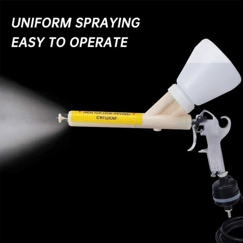 Ready Roll Slick Portable Electric Electrostatic Paint Spray Gun With Five Stage Kit and Heavy Duty Foot Switch for Kickass DIY Finishes on Boats Decks and Shop Floors, showcasing the spray nozzle in action.