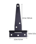 Heavy Duty Black Flat T Hinge Set For Barn Doors, Garden Gates, Wooden Boxes, Cabinets And Fences, 12 Pack with dimensions