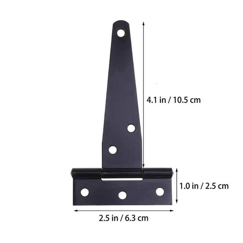 Heavy Duty Black Flat T Hinge Set For Barn Doors, Garden Gates, Wooden Boxes, Cabinets And Fences, 12 Pack with dimensions