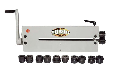 Heavy Duty 18 Inch Bead Roller Kit With Six Die Sets for metal fabrication, shown with multiple die sizes on a white background.