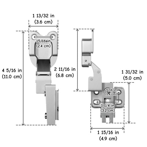 Two Pack Up Down Flip Cabinet Hinge Side Mount Door Shelf Lid Hinge For Soft Close Heavy Duty Lid Support Hardware Stainless Steel Corrosion Resistant Smooth Quiet Motion For Cabinets, shown with dimensions